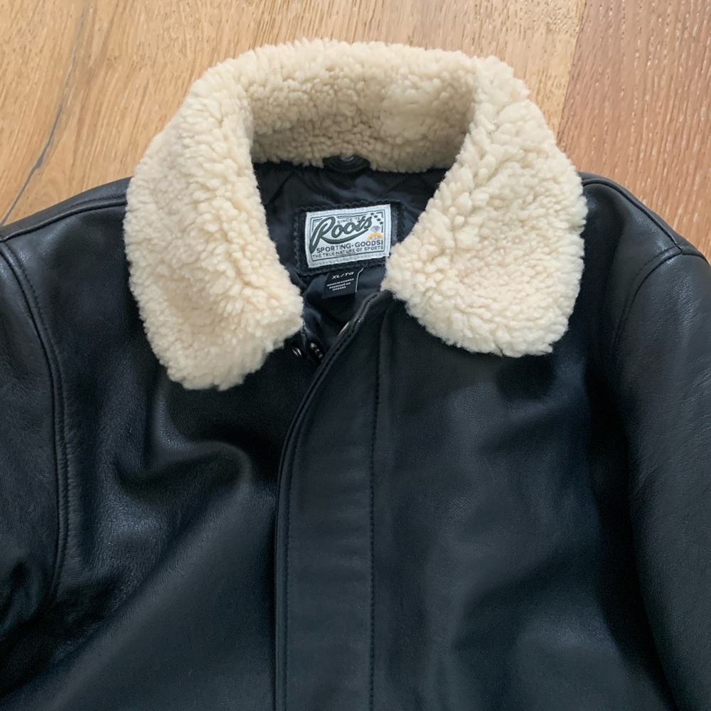 Roots Canada Leather Kids Aviator Jacket with Sherpa Collar XL - Picture 3 of 15